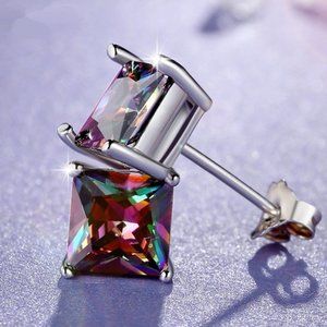 Square Colorful Micro Pave Zircon Stud Earrings for Women, EVGG1035